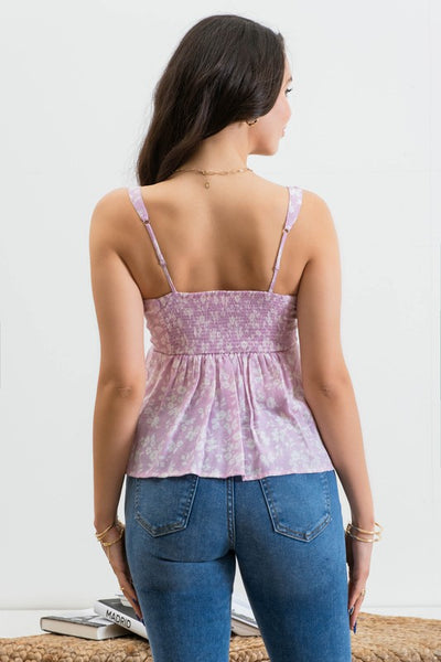 MINDI SCOOP NECK FLORAL TANK TOP IN LILAC-Tops-MODE-Couture-Boutique-Womens-Clothing