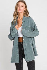 LORNA MINERAL WASH BUTTON DOWN SHIRT IN SAGE GREEN-Shirts & Tops-MODE-Couture-Boutique-Womens-Clothing