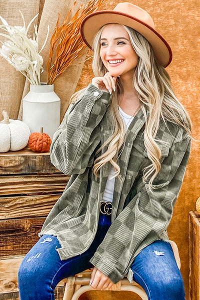 ASPEN BOUND CHECKERBOARD JACKET IN OLIVE-MODE-Couture-Boutique-Womens-Clothing