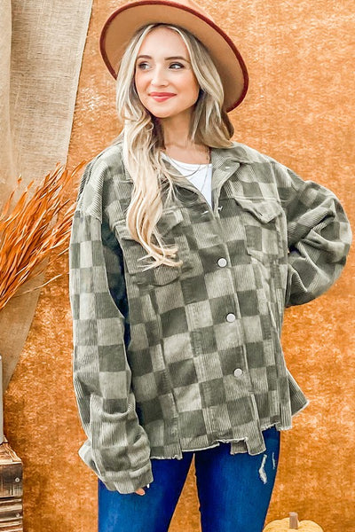 ASPEN BOUND CHECKERBOARD JACKET IN OLIVE-MODE-Couture-Boutique-Womens-Clothing