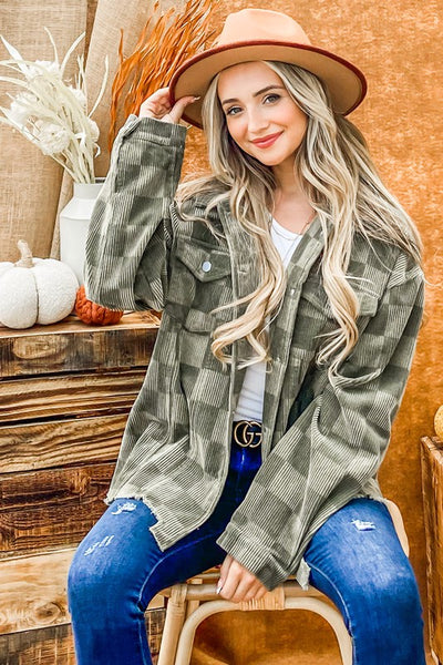 ASPEN BOUND CHECKERBOARD JACKET IN OLIVE-MODE-Couture-Boutique-Womens-Clothing