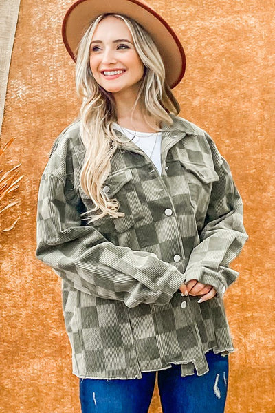 ASPEN BOUND CHECKERBOARD JACKET IN OLIVE-MODE-Couture-Boutique-Womens-Clothing