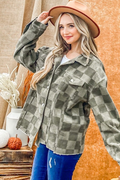 ASPEN BOUND CHECKERBOARD JACKET IN OLIVE-MODE-Couture-Boutique-Womens-Clothing