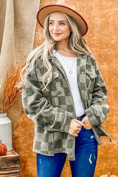 ASPEN BOUND CHECKERBOARD JACKET IN OLIVE-MODE-Couture-Boutique-Womens-Clothing