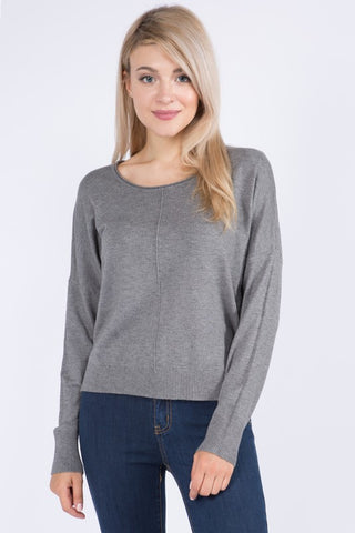 CAMILLA ROUND NECK SOFTEST FRONT SEAM SWEATER IN HEATHER GRAY-Sweaters-MODE-Couture-Boutique-Womens-Clothing