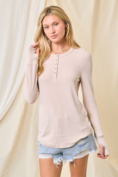 JACEY HENLEY TOP IN CREAM-Tops-MODE-Couture-Boutique-Womens-Clothing