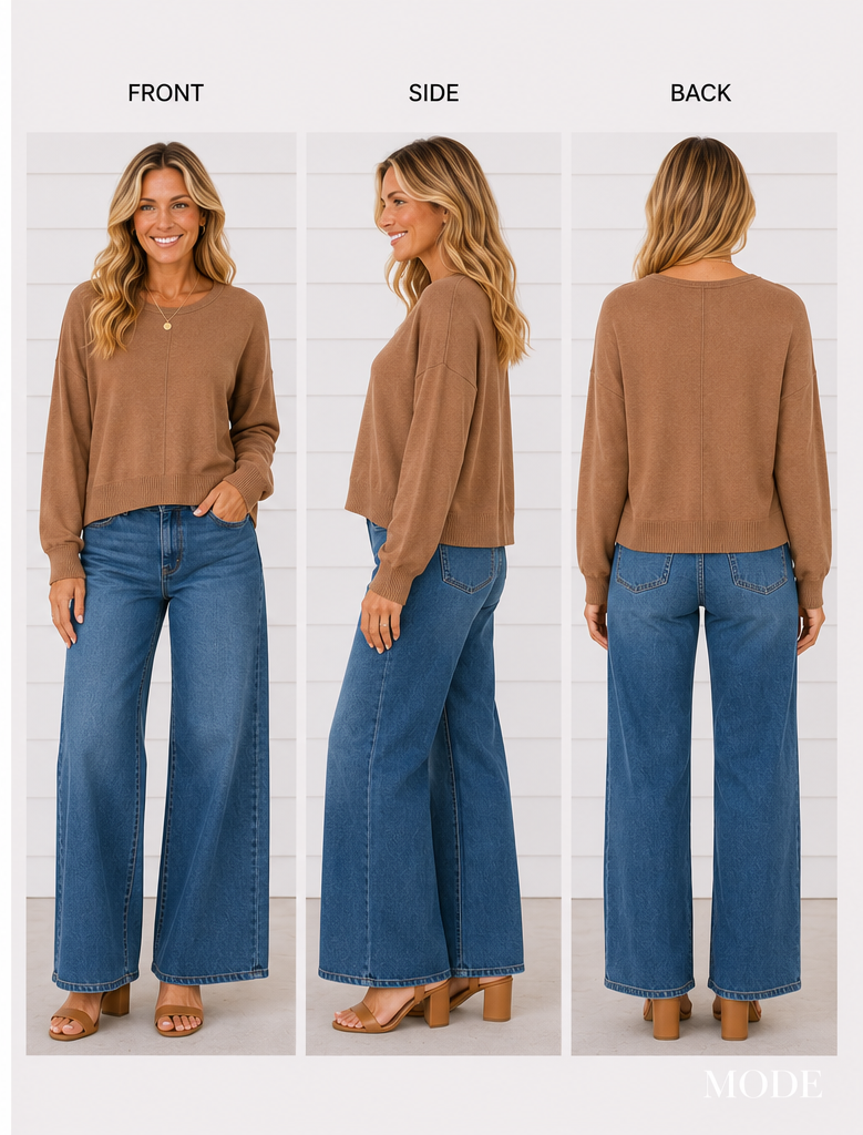 CAMILLA ROUND NECK SOFTEST FRONT SEAM SWEATER IN HEATHER BOURBON-Sweaters-MODE-Couture-Boutique-Womens-Clothing