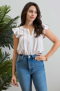 EXPECT MORE SOFT STRIPE WOVEN TOP IN TAUPE-Tops-MODE-Couture-Boutique-Womens-Clothing