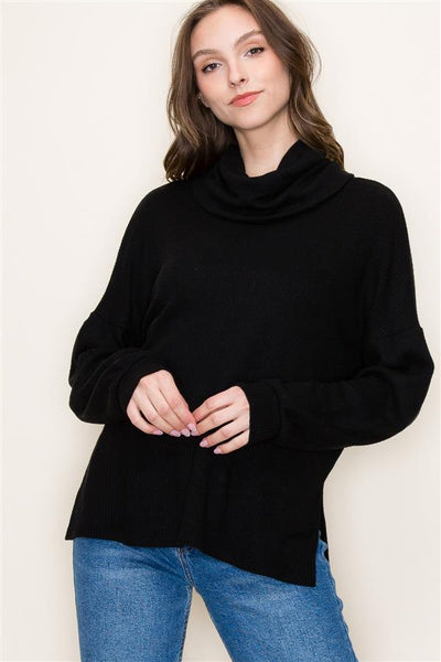 FAYE SLOUCHY COWL NECK TOP IN BLACK-Tops-MODE-Couture-Boutique-Womens-Clothing