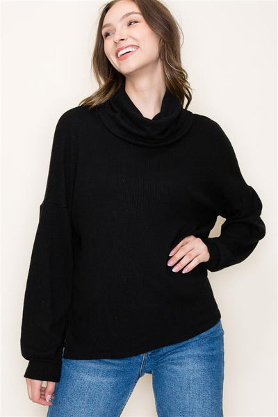 FAYE SLOUCHY COWL NECK TOP IN BLACK-Tops-MODE-Couture-Boutique-Womens-Clothing