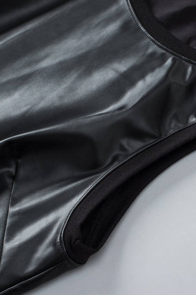 BLACK FAUX LEATHER CREW NECK TANK IN BLACK-MODE-Couture-Boutique-Womens-Clothing