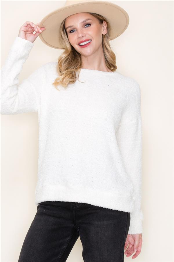 SHIRA CREW NECK KNIT TOP IN CREAM-Tops-MODE-Couture-Boutique-Womens-Clothing