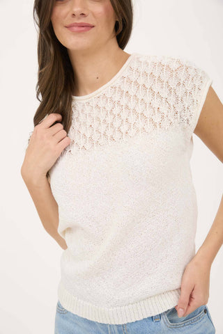 BRIELLE KNIT EYELET SWEATER TOP IN IVORY-Tops-MODE-Couture-Boutique-Womens-Clothing