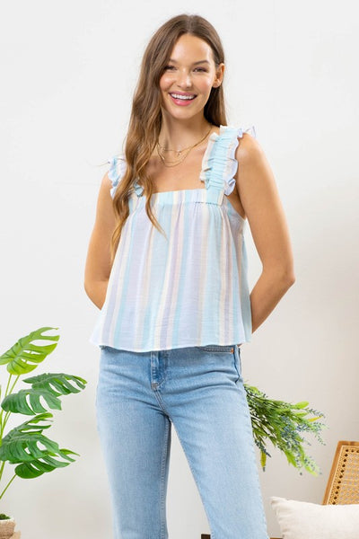 VERONICA VERTICAL STRIPED TOP IN MINT COMBO-Tops-MODE-Couture-Boutique-Womens-Clothing