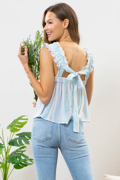 VERONICA VERTICAL STRIPED TOP IN MINT COMBO-Tops-MODE-Couture-Boutique-Womens-Clothing