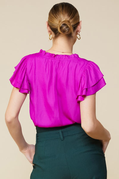 WORK TO WEEKEND SATIN RUFFLE TOP IN ORCHID-Tops-MODE-Couture-Boutique-Womens-Clothing