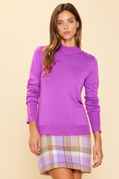 ALLISON MOCK NECK BUTTON DETAIL SWEATER IN MINDFUL MAUVE-Sweaters-MODE-Couture-Boutique-Womens-Clothing