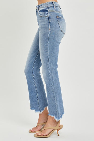 RISEN HIGH SLIM STRAIGHT JEANS IN MEDIUM DENIM-MODE-Couture-Boutique-Womens-Clothing