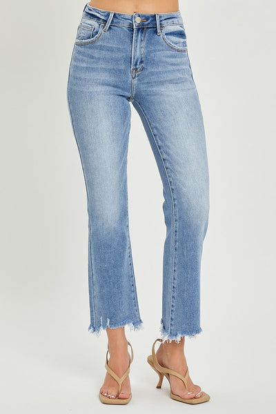 RISEN HIGH SLIM STRAIGHT JEANS IN MEDIUM DENIM-MODE-Couture-Boutique-Womens-Clothing