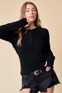 JACEY HENLEY TOP IN BLACK-Tops-MODE-Couture-Boutique-Womens-Clothing
