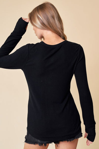 JACEY HENLEY TOP IN BLACK-Tops-MODE-Couture-Boutique-Womens-Clothing