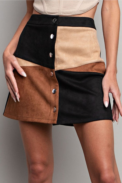 DANGEROUS DANCING COLORBLOCK SKIRT IN CAMEL COMBO-SKIRTS-MODE-Couture-Boutique-Womens-Clothing