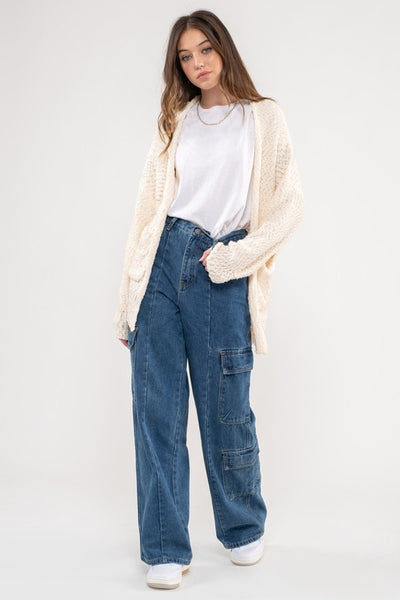 COZY VIBES OPEN FRONT KNIT CARDIGAN IN IVORY-CARDIGAN-MODE-Couture-Boutique-Womens-Clothing