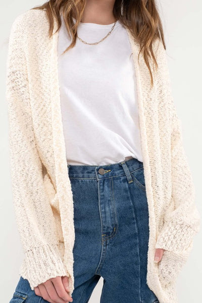 COZY VIBES OPEN FRONT KNIT CARDIGAN IN IVORY-CARDIGAN-MODE-Couture-Boutique-Womens-Clothing