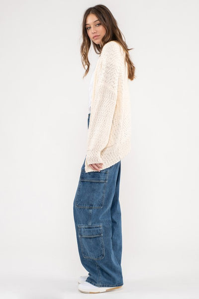 COZY VIBES OPEN FRONT KNIT CARDIGAN IN IVORY-CARDIGAN-MODE-Couture-Boutique-Womens-Clothing