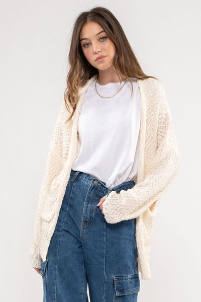 COZY VIBES OPEN FRONT KNIT CARDIGAN IN IVORY-CARDIGAN-MODE-Couture-Boutique-Womens-Clothing