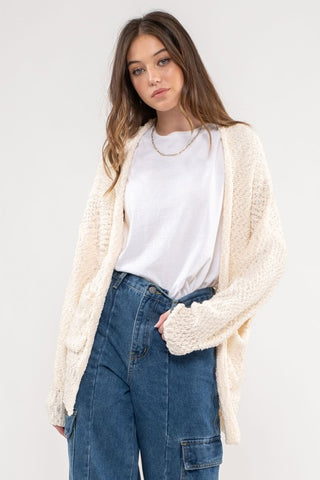 COZY VIBES OPEN FRONT KNIT CARDIGAN IN IVORY-CARDIGAN-MODE-Couture-Boutique-Womens-Clothing