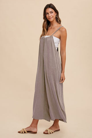 LINDIE MINERAL WASHED WIDE LEG JUMPSUIT IN OATMEAL-Jumpsuits & Rompers-MODE-Couture-Boutique-Womens-Clothing