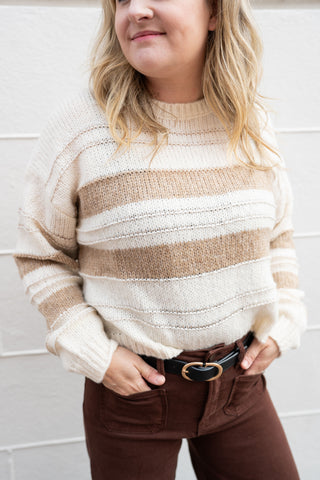 AUTUMN DAZED STRIPE KNIT SWEATER IN CREAM-Sweaters-MODE-Couture-Boutique-Womens-Clothing