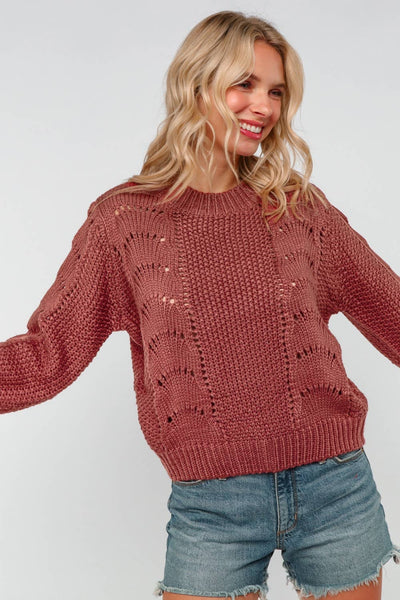 COASTAL CROCHET SCALLOP SWEATER IN RUST-Sweaterse-MODE-Couture-Boutique-Womens-Clothing