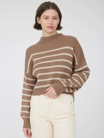 CITY STRIPE MOCK NECK SWEATER IN COCOA-Sweaters-MODE-Couture-Boutique-Womens-Clothing