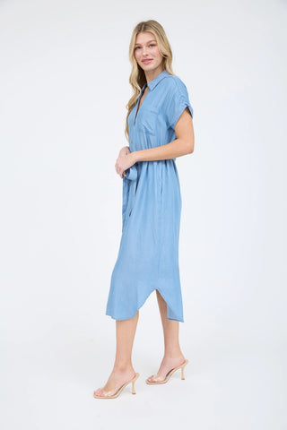 AVELINE MIDI SHIRT DRESS IN CHAMBRAY-Dresses-MODE-Couture-Boutique-Womens-Clothing