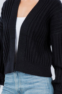 MIMI RIBBED BALOON SLEEVE CARDIGAN IN BLACK-MODE-Couture-Boutique-Womens-Clothing