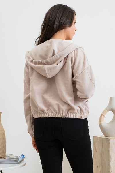 LET IT GO ZIPPER FRONT CORDUROY JACKET IN KHAKI-Jacket-MODE-Couture-Boutique-Womens-Clothing