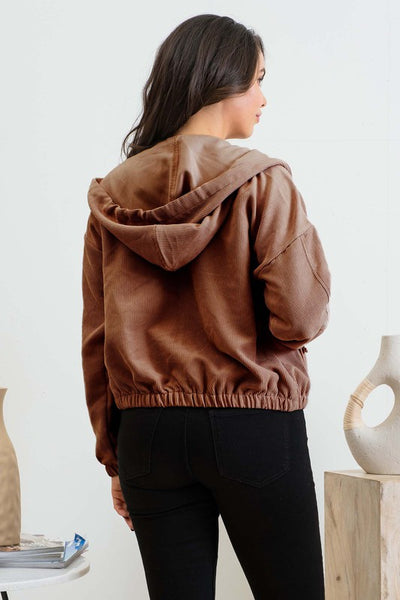 LET IT GO ZIPPER FRONT CORDUROY JACKET IN DUSTY SIENNA-Jacket-MODE-Couture-Boutique-Womens-Clothing