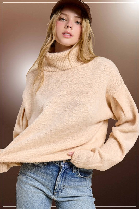 JESSA PIN TUCK LOOSE FIT LONG SLEEVE TOP IN COCONUT