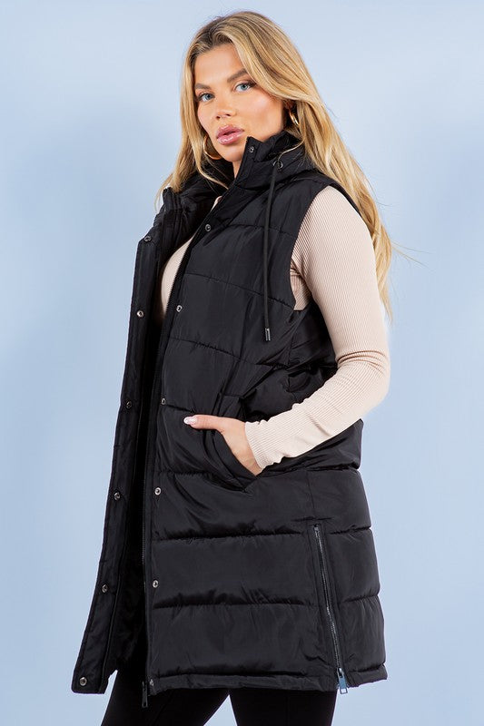 APRES SKI LONG PUFFER VEST IN BLACK-Jacket-MODE-Couture-Boutique-Womens-Clothing