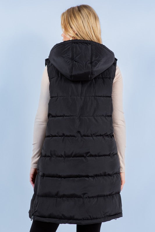 APRES SKI LONG PUFFER VEST IN BLACK-Jacket-MODE-Couture-Boutique-Womens-Clothing