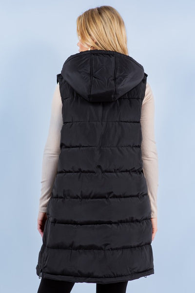 APRES SKI LONG PUFFER VEST IN BLACK-Jacket-MODE-Couture-Boutique-Womens-Clothing