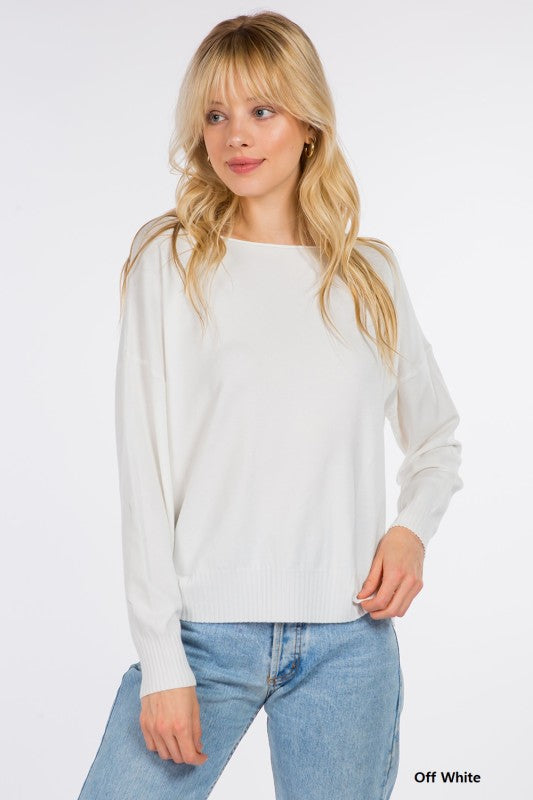 CAMILLA ROUND NECK SOFTEST FRONT SEAM SWEATER OFF WHITE