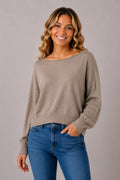 ELIANNA BOAT NECK SWEATER IN HEATHER WALNUT