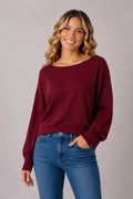 ELIANNA BOAT NECK SWEATER IN CRANBERRY