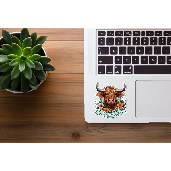 Stay Classy Heifers | Highland Cow | Funny Sticker | Vinyl-MODE-Couture-Boutique-Womens-Clothing