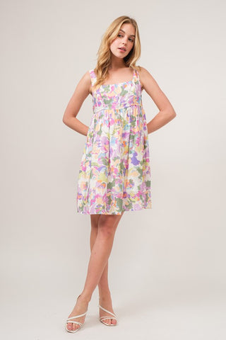 FLORAL BREEZE SQUARE NECK MINI SUNDRESS IN MULTI-Dresses-MODE-Couture-Boutique-Womens-Clothing