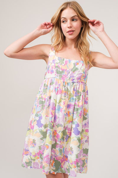 FLORAL BREEZE SQUARE NECK MINI SUNDRESS IN MULTI-Dresses-MODE-Couture-Boutique-Womens-Clothing