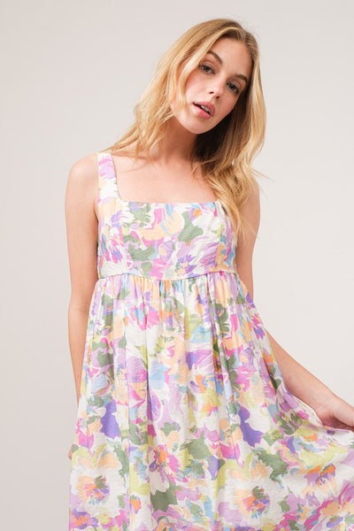 FLORAL BREEZE SQUARE NECK MINI SUNDRESS IN MULTI-Dresses-MODE-Couture-Boutique-Womens-Clothing